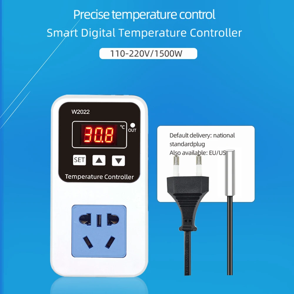 W2022 AC110/220V Microcomputer Temperature Controller Precise Temperature Control 1500W Smart Digital LED Display Thermostat
W2022 AC110/220V Microcomputer Temperature Controller Precise Temperature Control 1500W Smart Digital LED Display Thermostat
