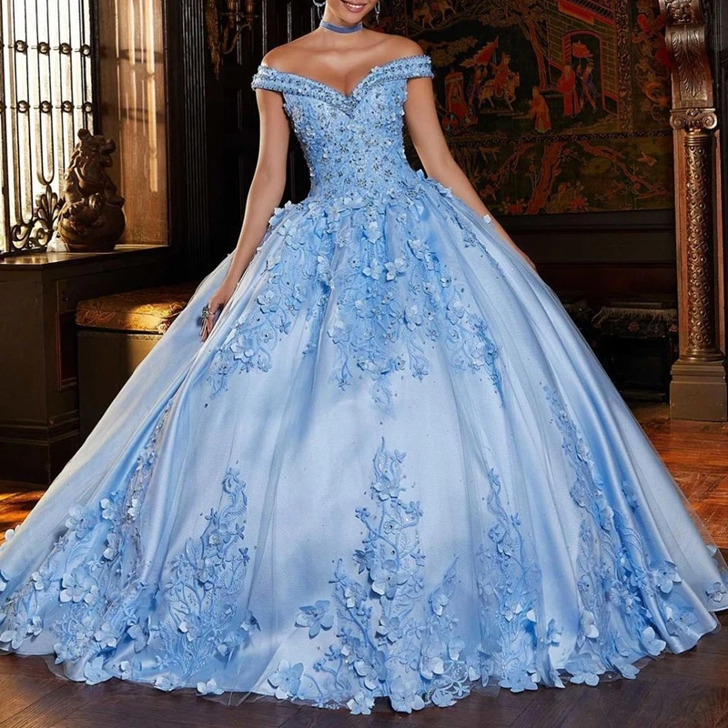 Светильник-голубые платья для Quinceanera с 3D цветами, кристаллами, глубоким V-образным вырезом, Формальные платья, платья для вечевечерние 16
Светильник-голубые платья для Quinceanera с 3D цветами, кристаллами, глубоким V-образным вырезом, Формальные платья, платья для вечевечерние 16