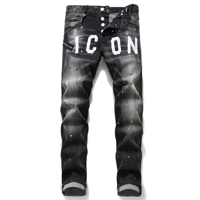 Men's Printed Patchwork Stretch Jeans Streetwear Black Denim Pencil Pants Slim Fit Ripped Pants
Men's Printed Patchwork Stretch Jeans Streetwear Black Denim Pencil Pants Slim Fit Ripped Pants