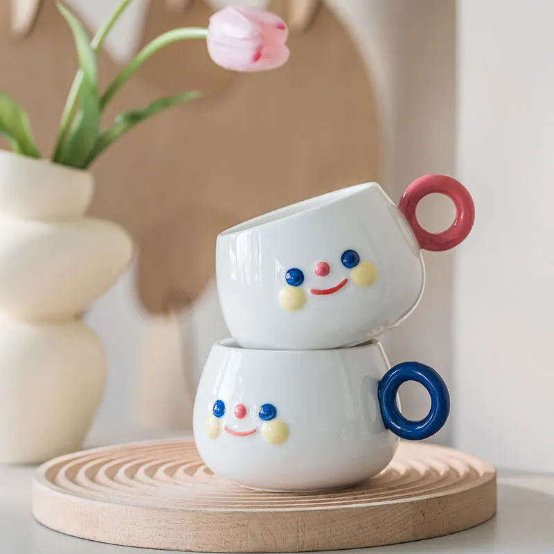 

Creative Cute Hand Painted Rainbow Smile Ceramic Mugs Lovely Breakfast Milk Tea Coffee Cups Kitchen Office Tableware Drinkware