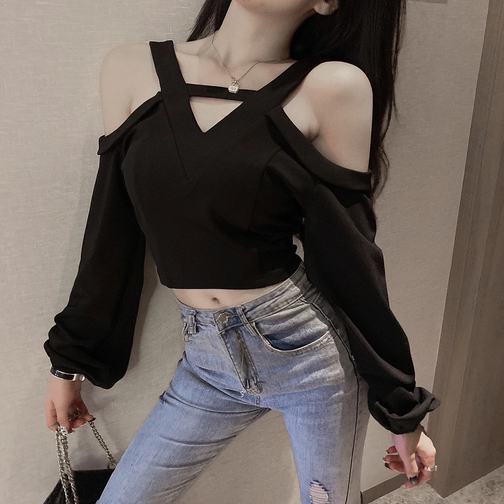 Sexy Party Hollow Solid Bare Shoulder Strap Puff Sleeve Top Slim Nightclub Lace Up T-Shirt Spring Summer 2023 Fashion
Sexy Party Hollow Solid Bare Shoulder Strap Puff Sleeve Top Slim Nightclub Lace Up T-Shirt Spring Summer 2023 Fashion