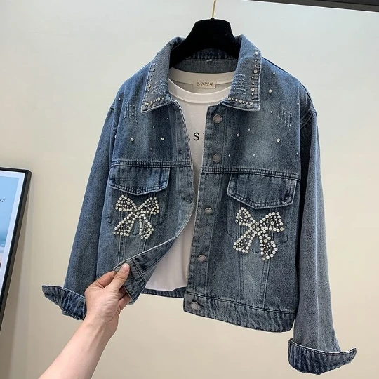 NEW Fall Lady Casual Denim Pearl Girl Top Cowboy Women Jean Jacket Short Woman Diamond Tops Jeans Out Loose Coat Cool Jazz Cloth
NEW Fall Lady Casual Denim Pearl Girl Top Cowboy Women Jean Jacket Short Woman Diamond Tops Jeans Out Loose Coat Cool Jazz Cloth