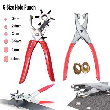 6 Hole Size Household Belt Hole Puncher Leather Punchers Tools Leathercraft Punching Machine Hand Pliers Tool Sewing Crafts