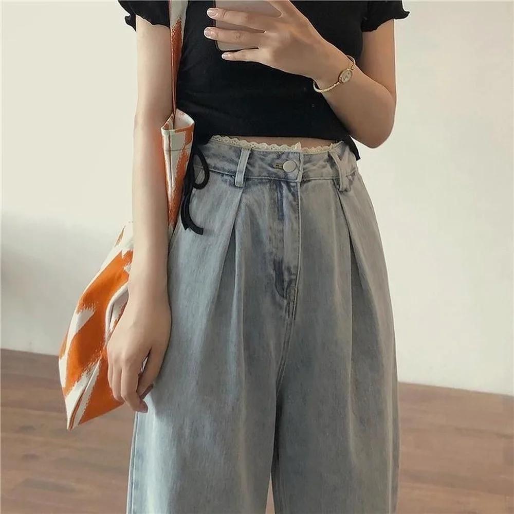 Women Jeans Vintage Female Wide Leg Trousers Lace Pleated Women Clothes Casual Loose Denim Pant High Waist Fashion Korean Jean
Women Jeans Vintage Female Wide Leg Trousers Lace Pleated Women Clothes Casual Loose Denim Pant High Waist Fashion Korean Jean