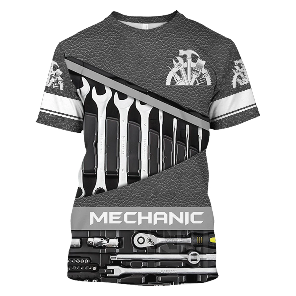 

Mechanics Maintenance Worker Uniform 3D Skull Print T-shirt Casual O-neck Short Sleeve Tops Gothic Harajuku Oversized Men s Tees