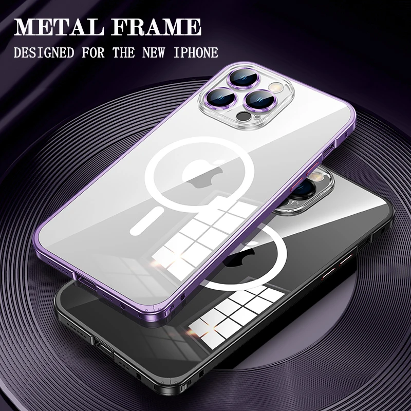 Magnetic Metal Frame Phone Case For iPhone 14 12 13 Pro Max Alloy Lens Film Protection Cover Aluminum HD Transparent Back Panel
Magnetic Metal Frame Phone Case For iPhone 14 12 13 Pro Max Alloy Lens Film Protection Cover Aluminum HD Transparent Back Panel