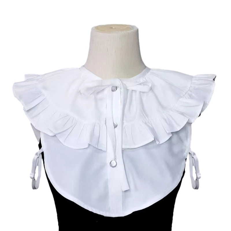 

Y166 Vintage Ruffled Shawl Collar Decorative Lapel for Lady Half Shirt Lapel