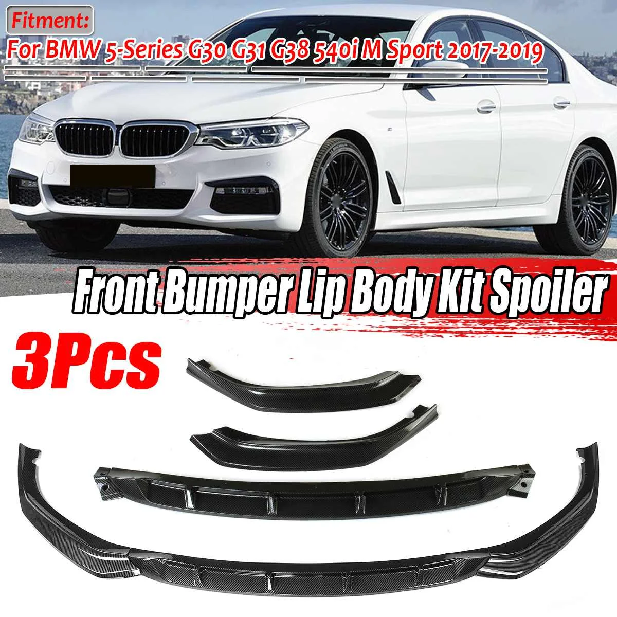 

3Piece Car Front Bumper Lip Splitter Diffuser Body Kit Spoiler Bumper Guard Protection For BMW 5-Series G30 G31 G38 540i M Sport