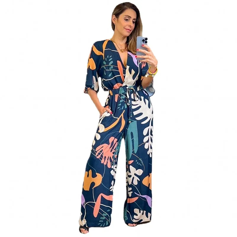 Summer Print Jumpsuit Women V-Neck Short Sleeve High Waist Loose Jumpsuit Ladies Long Pants Fashion Bohemian Casual Rompers 2022
Summer Print Jumpsuit Women V-Neck Short Sleeve High Waist Loose Jumpsuit Ladies Long Pants Fashion Bohemian Casual Rompers 2022