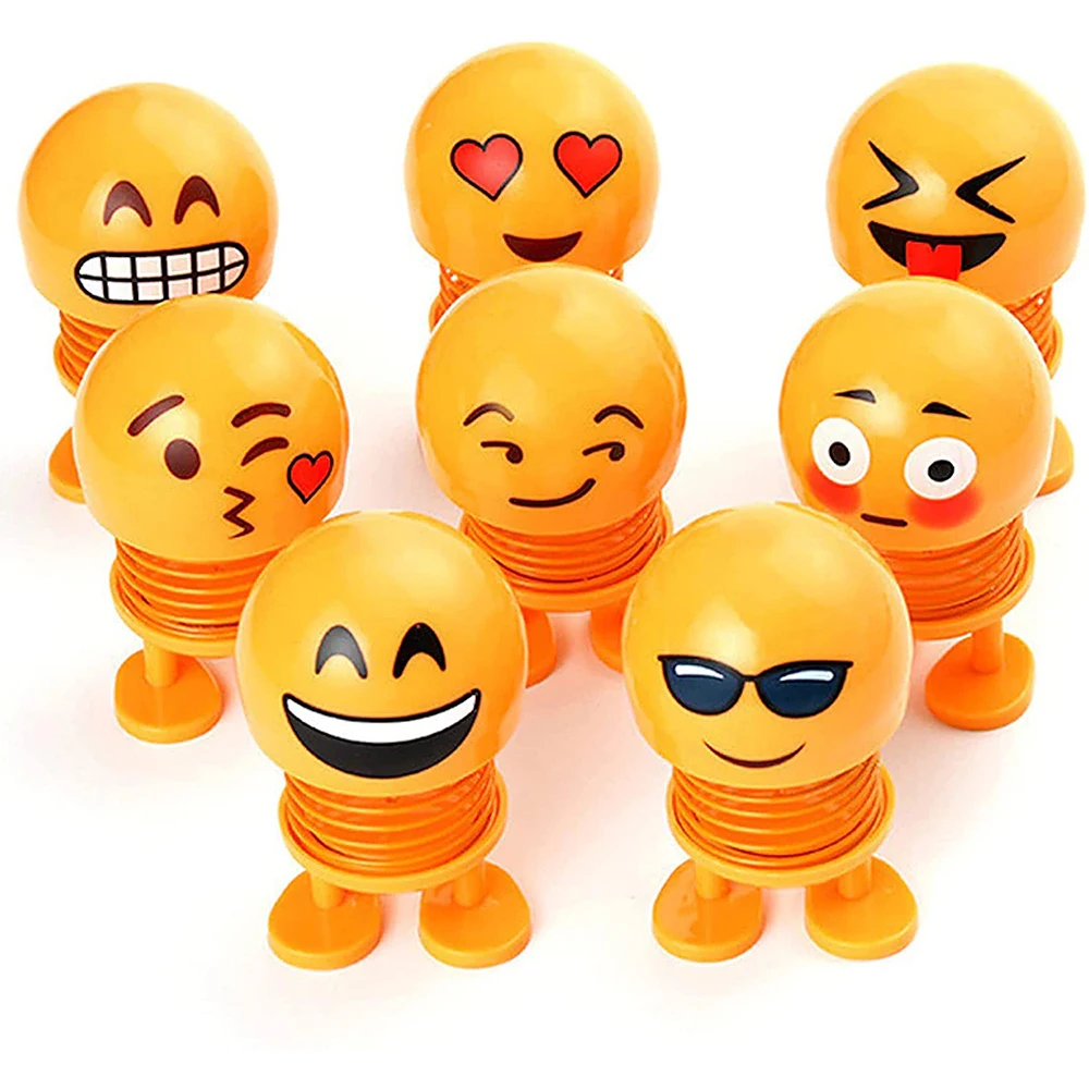 

6 Pack Car Ornaments Shaking Head Dolls Cute Funny Smiling Face Spring Toy Car Dashboard Interior Decor Large Size 8*5 cm