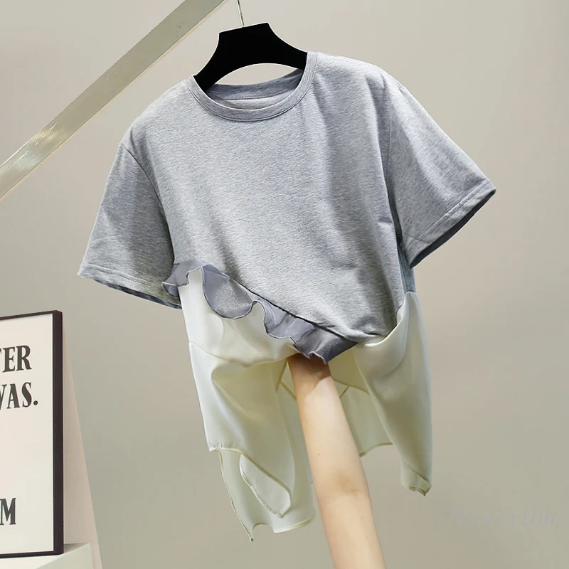 Women's Fashion T-Shirt Koreal Style Irregular Tops Femme Contrast Color Patchwork Short Sleeves Tee Summer 2022
Women's Fashion T-Shirt Koreal Style Irregular Tops Femme Contrast Color Patchwork Short Sleeves Tee Summer 2022