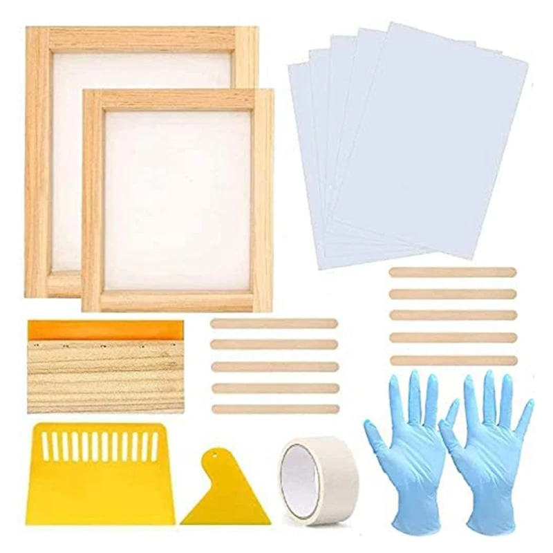 Screen Printing Starter Kit 22 Pcs, Wood Silk Screen Printing Frame With 110 Mesh Screen Printing Squeegees Gloves
Screen Printing Starter Kit 22 Pcs, Wood Silk Screen Printing Frame With 110 Mesh Screen Printing Squeegees Gloves