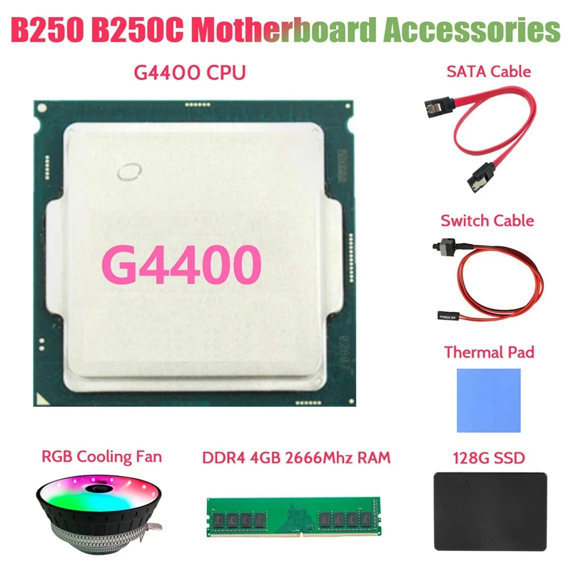 Процессор G4400 + DDR4 4 ГБ ОЗУ + 128 ГБ SATA SSD + RGB вентилятор + SATA кабель + кабель переключателя + комплект термопад для материнской платы B250C B250 для май...
Процессор G4400 + DDR4 4 ГБ ОЗУ + 128 ГБ SATA SSD + RGB вентилятор + SATA кабель + кабель переключателя + комплект термопад для материнской платы B250C B250 для май...