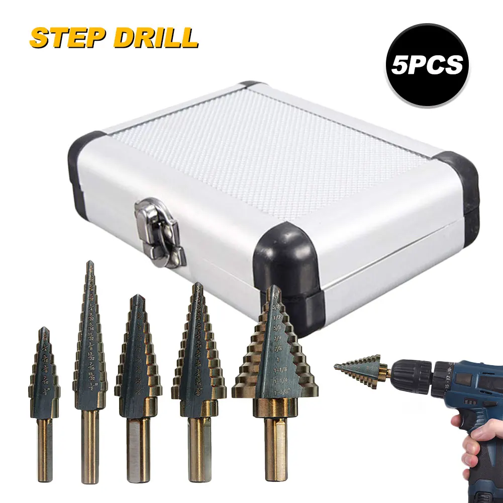 2022 hot selling 5PCS HSS Titanium Coated Step Drill Bit Drilling Power Tools Metal High Speed Steel Wood Hole Cutter Cone Drill
2022 hot selling 5PCS HSS Titanium Coated Step Drill Bit Drilling Power Tools Metal High Speed Steel Wood Hole Cutter Cone Drill