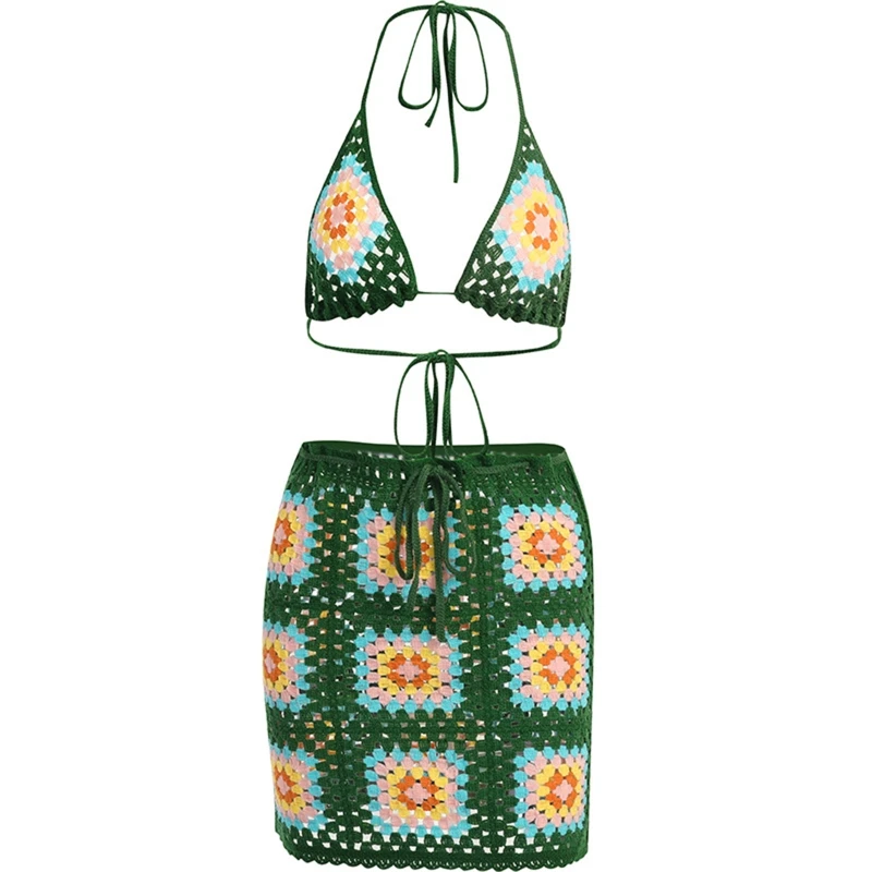 Women Hollow Out Knitted Two Pieces Set Halter Lace Up Bra Bodycon Mini Skirts Sexy Beach Cover Ups
Women Hollow Out Knitted Two Pieces Set Halter Lace Up Bra Bodycon Mini Skirts Sexy Beach Cover Ups