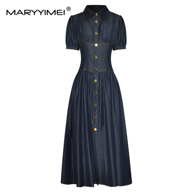 Модное дизайнерское летнее женское платье MARYYIMEI с отложным воротником и коротким рукавом, однобортные облегающие джинсовые платья средней длины с пряжкой
Модное дизайнерское летнее женское платье MARYYIMEI с отложным воротником и коротким рукавом, однобортные облегающие джинсовые платья средней длины с пряжкой