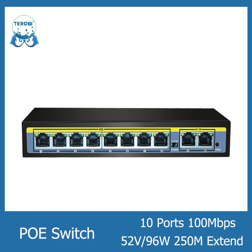 10 Port 52V Network Switch Ethernet switch 8 POE 100Mbps Port Switch for IP camera/Wireless AP/POE Camera
10 Port 52V Network Switch Ethernet switch 8 POE 100Mbps Port Switch for IP camera/Wireless AP/POE Camera