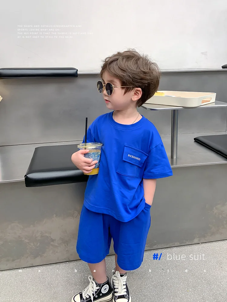 Cotton Small Class Boys' Suit Summer Fashionable Short Sleeve Shorts Croin Blue Two-Piece Children's Korean-Style Top Pants
Cotton Small Class Boys' Suit Summer Fashionable Short Sleeve Shorts Croin Blue Two-Piece Children's Korean-Style Top Pants