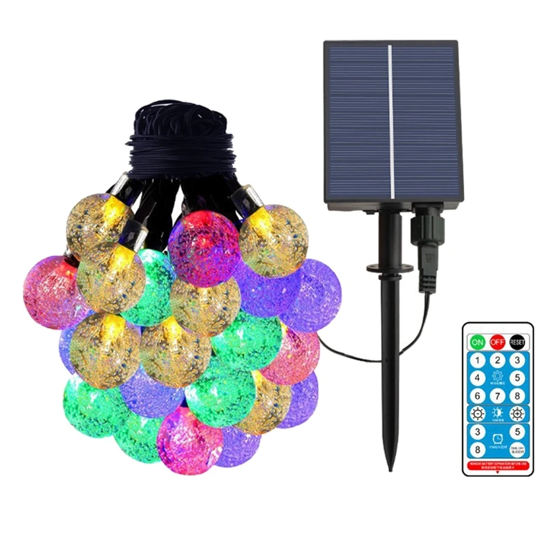 

Солнесветильник световая цепь, 50 цветных хрустальных шариков, IP65 водонепроницаемая для рождества, украшения, праздников, сада