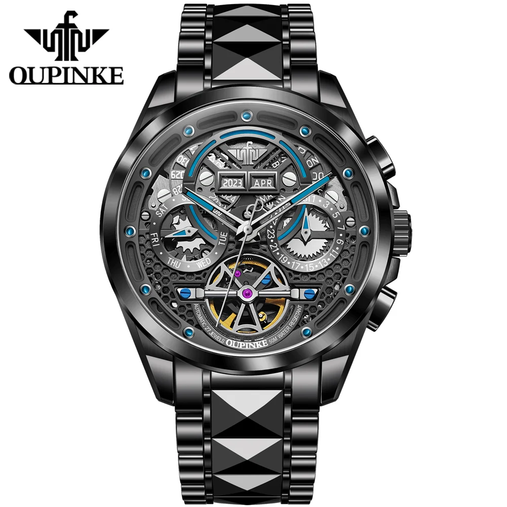 

OUPINKE Luxury Watch for Men Swiss Mechanical Movement Automatic Brand Men's Wristwatches Skeleton Self Winding Man Watch 3249