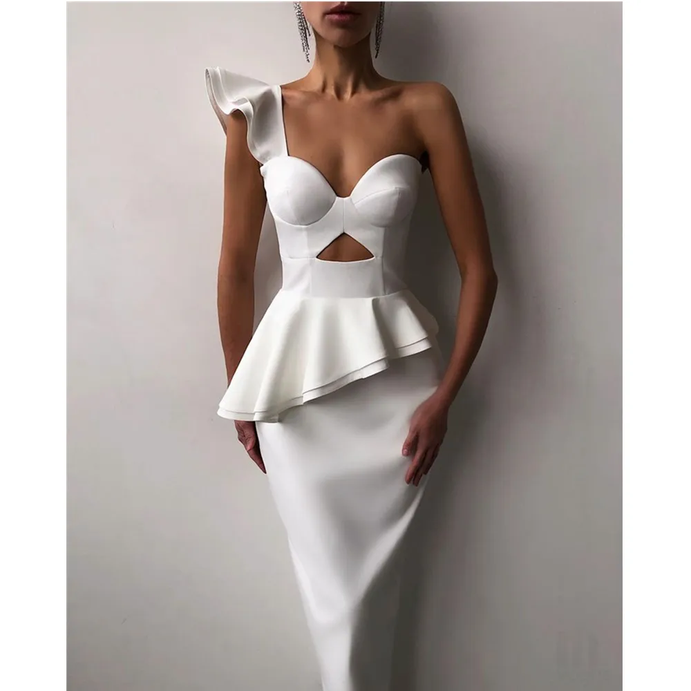 Women Sexy One Shoulder Ruffles Midi Black White Midi Bodycon Bandage Dress 2021 Elegant Chic Evening Party Dress Vestidos 
Women Sexy One Shoulder Ruffles Midi Black White Midi Bodycon Bandage Dress 2021 Elegant Chic Evening Party Dress Vestidos
