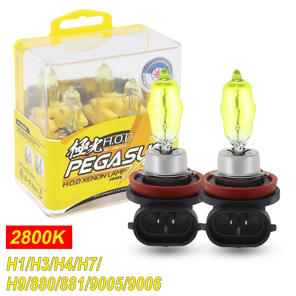 

2pcs Car HOD Halogen Lamp Auto Front Headlight H1 H3 H4 H7 H9 880 881 9005 9006 100W 2800K 3000LM Yellow Car Head Light Bulb