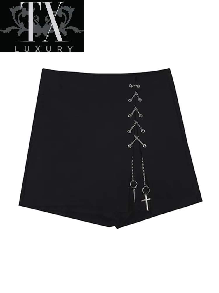 Women Design Asymmetrical Sexy Solid High Waist A-line Slit Slim Trousers Belt Chain Streetwear All-Match Shorts Ladies
Women Design Asymmetrical Sexy Solid High Waist A-line Slit Slim Trousers Belt Chain Streetwear All-Match Shorts Ladies