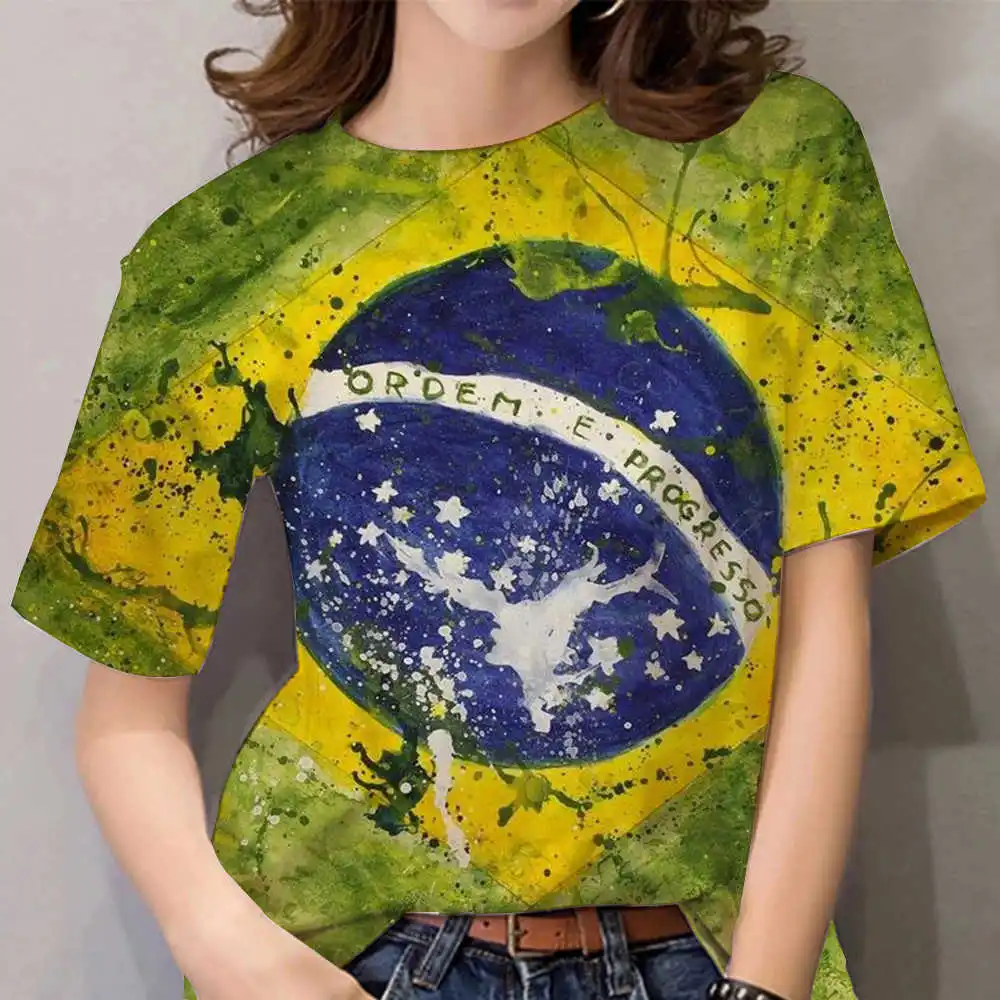 Women's T-Shirts Summer 3D Printed Tees Brazilian Flag Graphic Female Tops Short Sleeves Casual T-Shirts Loose Designer Clothing
Women's T-Shirts Summer 3D Printed Tees Brazilian Flag Graphic Female Tops Short Sleeves Casual T-Shirts Loose Designer Clothing