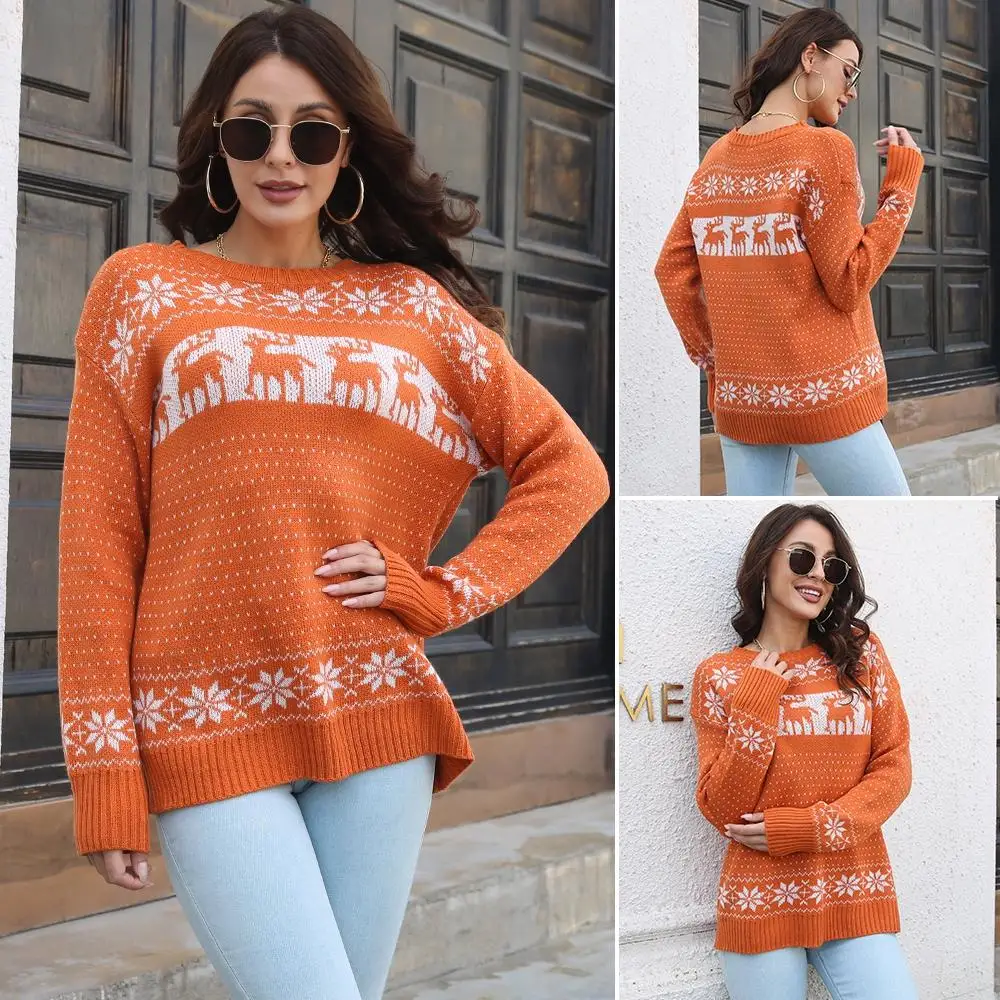 Christmas sweater women's crew neck vintage pattern snowflake jacquard Autumn/Winter girls women's orange knit women's clothing
Christmas sweater women's crew neck vintage pattern snowflake jacquard Autumn/Winter girls women's orange knit women's clothing