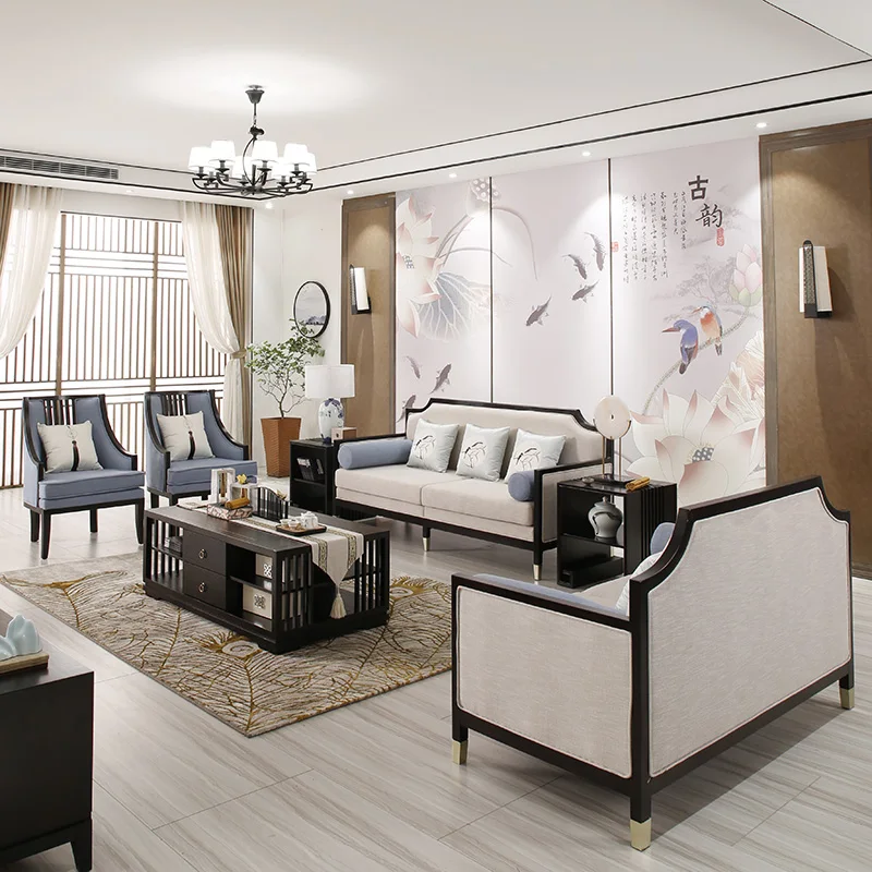 Customized new Chinese sofa solid wood fabric combination modern simple living room model room log Zen high-end furniture
Customized new Chinese sofa solid wood fabric combination modern simple living room model room log Zen high-end furniture