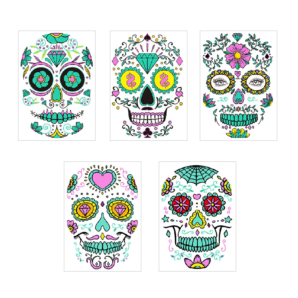 

5 Sheets Tattoo Stickers Glow The Dark Tattoos Luminous Face Decals Temporary Pvc