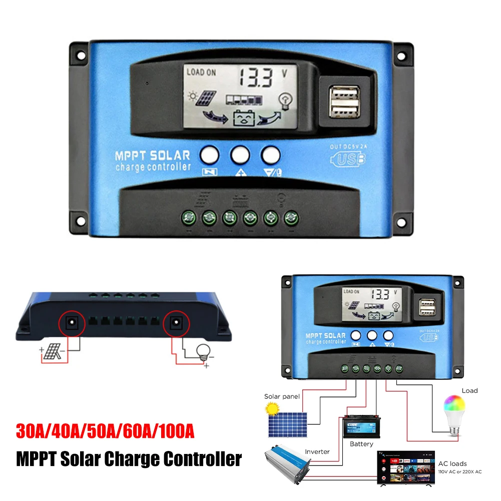 30A/40A/50A/60A/100A MPPT Solar Charge Controller 12V/24V DC Input With 18V/36V Solar Panel LCD Display Solar Panel Regulator
30A/40A/50A/60A/100A MPPT Solar Charge Controller 12V/24V DC Input With 18V/36V Solar Panel LCD Display Solar Panel Regulator