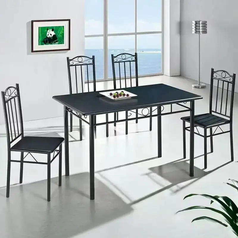 

Набор из 5 предметов для обеденного стола с 4 мягкими стульями, черный кухонный стол для обеденного стола