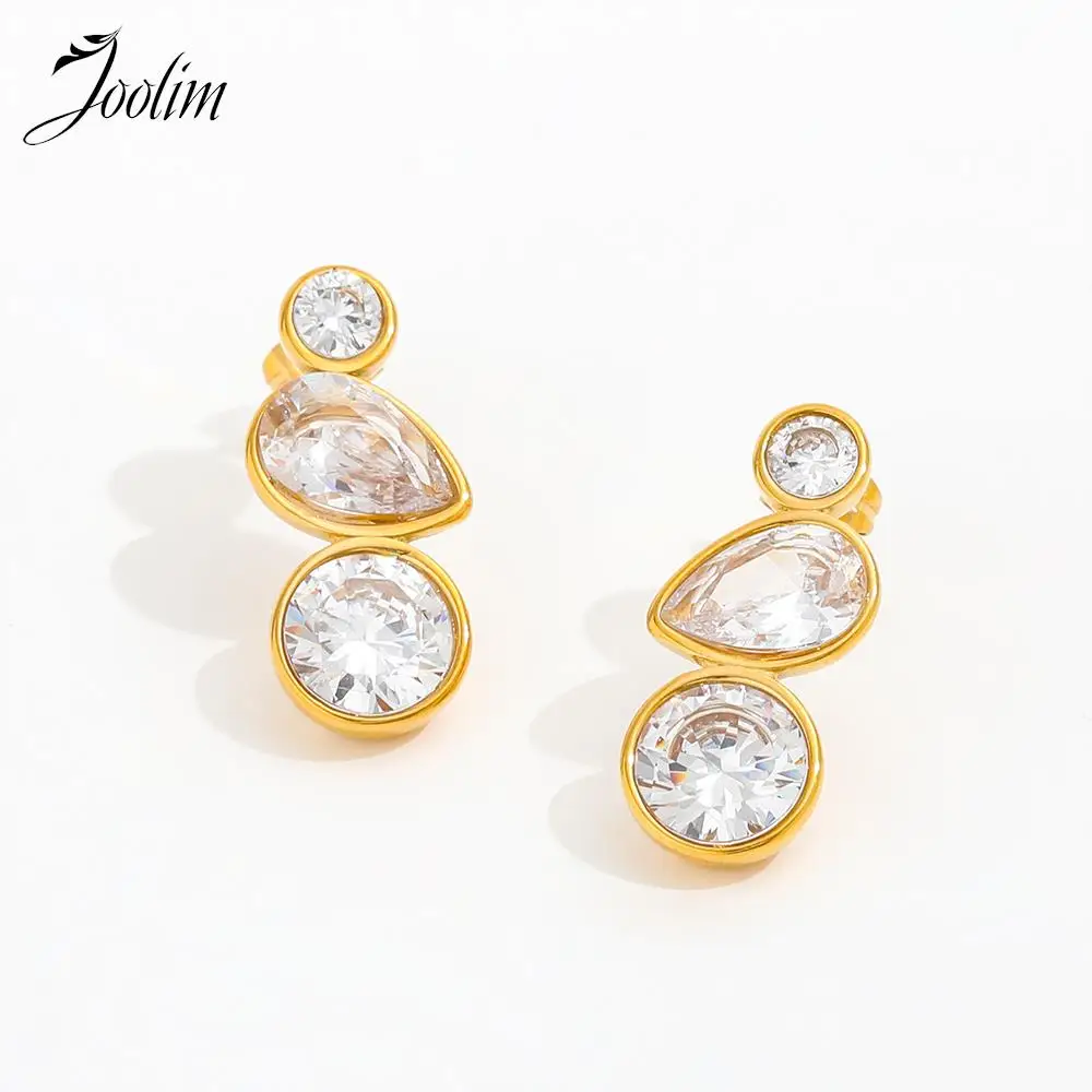 JOOLIM Jewelry High End PVD Wholesale Luxury Elegant Three Zirconia Waterdrop Dangle Hoop Stainless Steel Earring For Women
JOOLIM Jewelry High End PVD Wholesale Luxury Elegant Three Zirconia Waterdrop Dangle Hoop Stainless Steel Earring For Women
