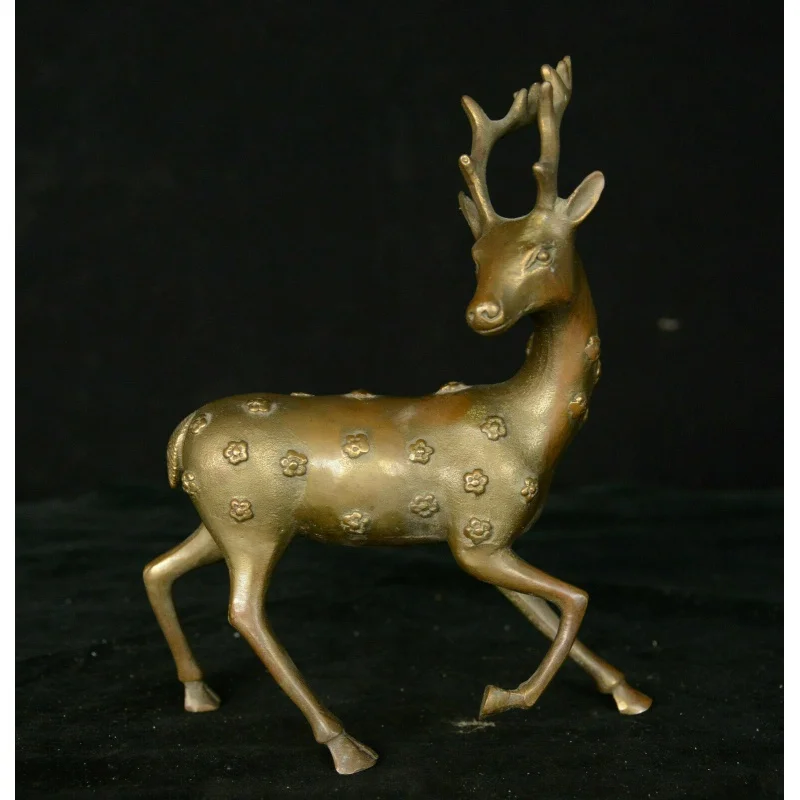 

Ancient Chinese Dynasty Palace Bronze Feng Shui Longevity Animal Deer Plum Blossom Deer Deer Statue