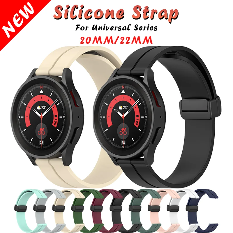 

20 22mm Silicone strap for Samsung Watch 5 pro 45mm Magnetic clasp for Galaxy Watch 4/5 40 44mm classic 42 46mm for Amazfit bip