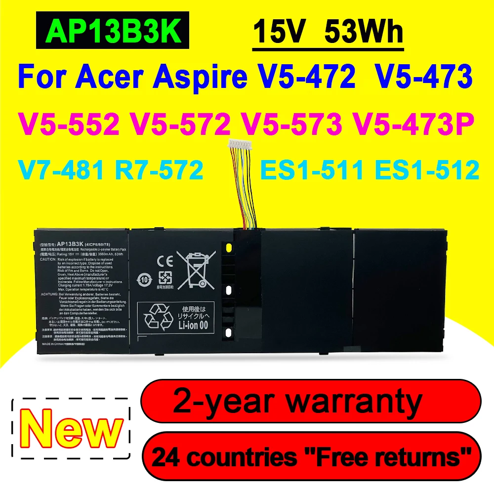 

New AP13B3K AP13B8K Laptop Battery For Acer Aspire V5 R7 V5-572G V5-573G V5-472G V5-473G V5-552G M5-583P V5-572P R7-571 53WH