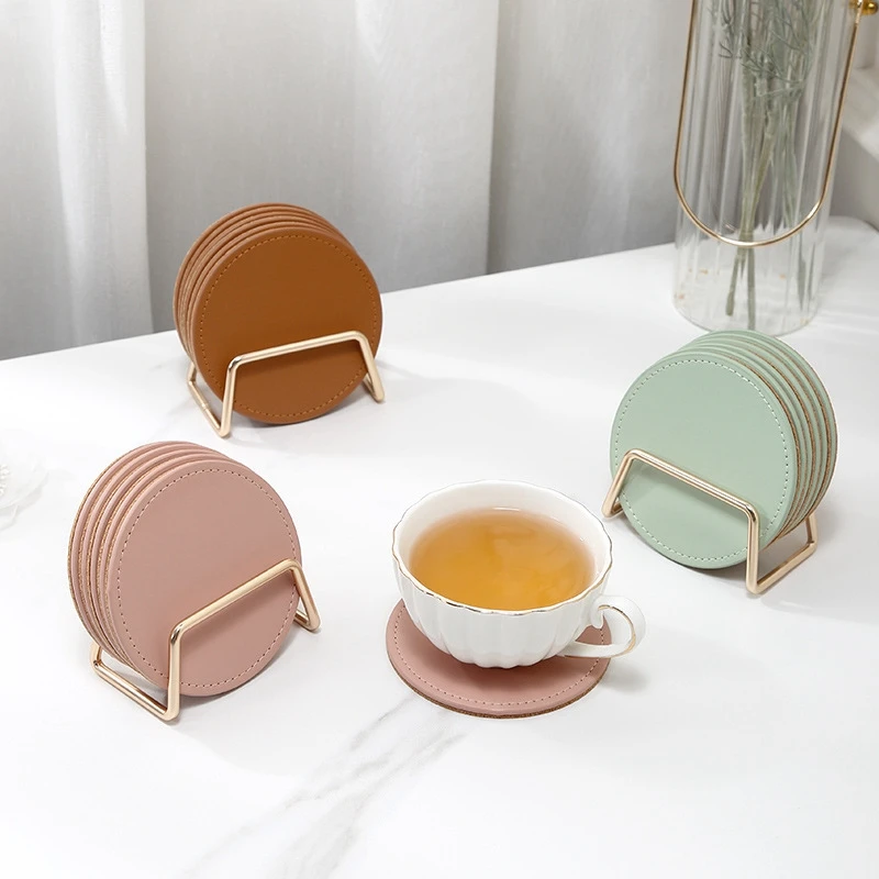 6Pcs Coaster With Metal Holder, PU Leather Coasters For Drinks With Cork Base, Round Cup Coaster For Coffee Table
6Pcs Coaster With Metal Holder, PU Leather Coasters For Drinks With Cork Base, Round Cup Coaster For Coffee Table