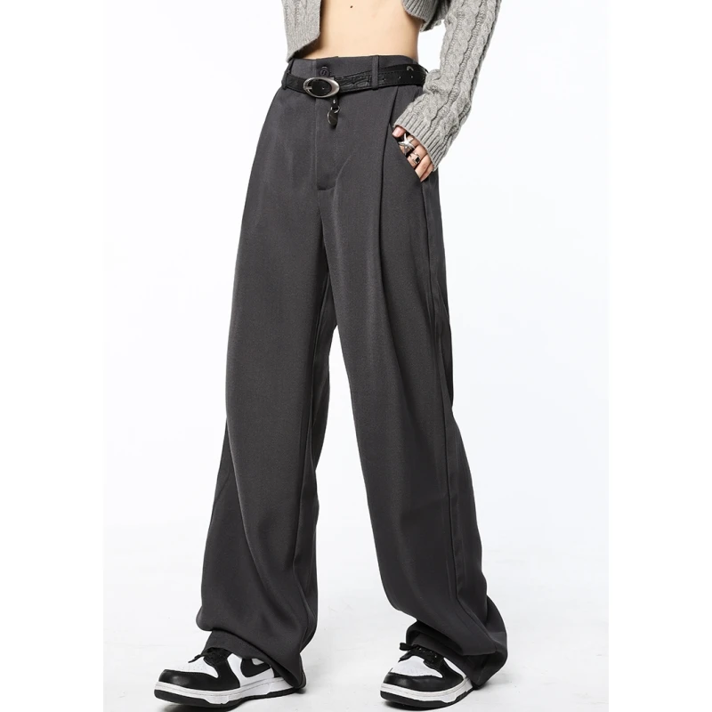 Vintage Straight Baggy Pants Grey Womens Suit Pants High Waist American Streetwear Style Fashion New Loose Wide Leg Trouser
Vintage Straight Baggy Pants Grey Womens Suit Pants High Waist American Streetwear Style Fashion New Loose Wide Leg Trouser