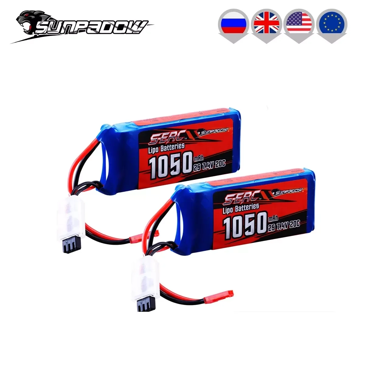 

NEW 2S 7.4V Lipo Battery 1050mAh 20C with JST Plug for RC Airplane Quadcopter Helicopter Drone FPV Model Racing 2pcs