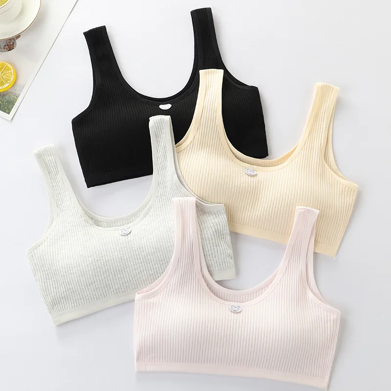 Girls Brassiere Underwear Clothes Solid color knitted Bra Cartoon Rabbit Label Adolescent Teenage Training Sports Lingerie
Girls Brassiere Underwear Clothes Solid color knitted Bra Cartoon Rabbit Label Adolescent Teenage Training Sports Lingerie