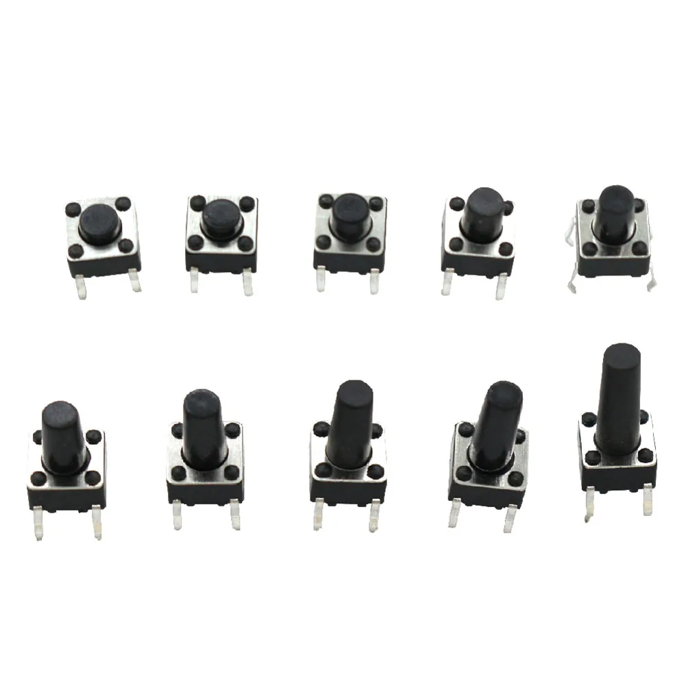 100PCS Miniature PCB Mounting Switches Kit 10 Kinds Of Common Tact Switch Key Switch Package 6X6X4.3-6X6X13 DC12V 50mA
100PCS Miniature PCB Mounting Switches Kit 10 Kinds Of Common Tact Switch Key Switch Package 6X6X4.3-6X6X13 DC12V 50mA