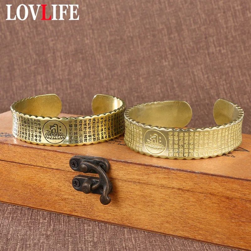 Vintage Buddhist Sutra Copper Bangle Buddhism Great Compassion Mantra Opening Scripture Bracelet Religious Lotus Pattern Lucky
Vintage Buddhist Sutra Copper Bangle Buddhism Great Compassion Mantra Opening Scripture Bracelet Religious Lotus Pattern Lucky