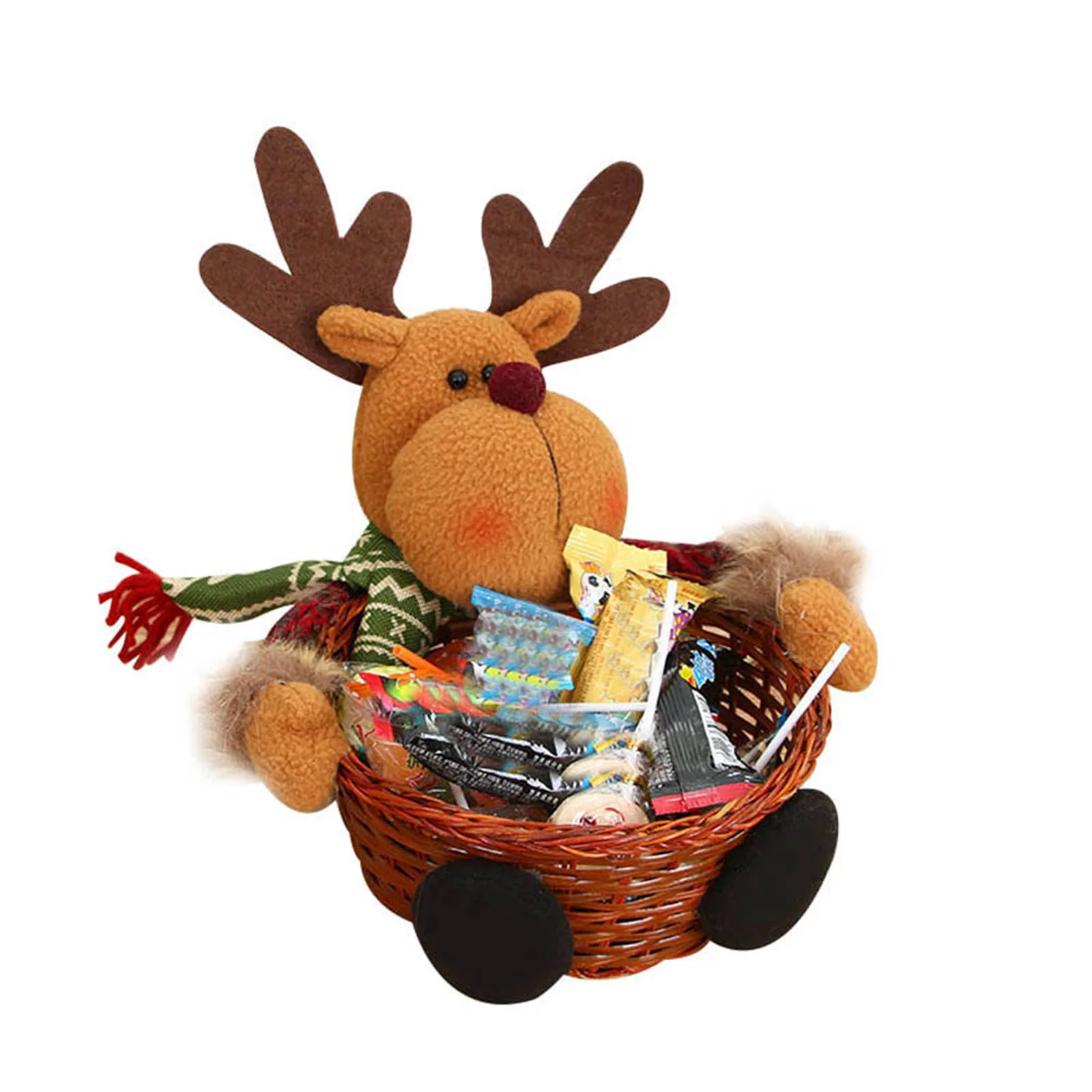 

Рождественская корзина для хранения конфет, украшение в виде Санта-Клауса, оленя, конфет, тарелка для праздничного стола, декор для стола
