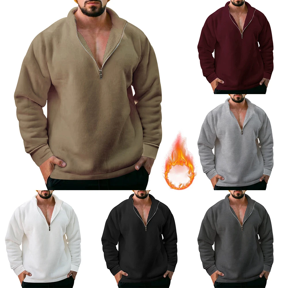 Mens Plain Zip Up Sweatshirt Pullover Long Sleeve T-Shirt Stand Neck Fleece Warm Jumper Casual Top Hoodies Solid Men Clothing
Mens Plain Zip Up Sweatshirt Pullover Long Sleeve T-Shirt Stand Neck Fleece Warm Jumper Casual Top Hoodies Solid Men Clothing