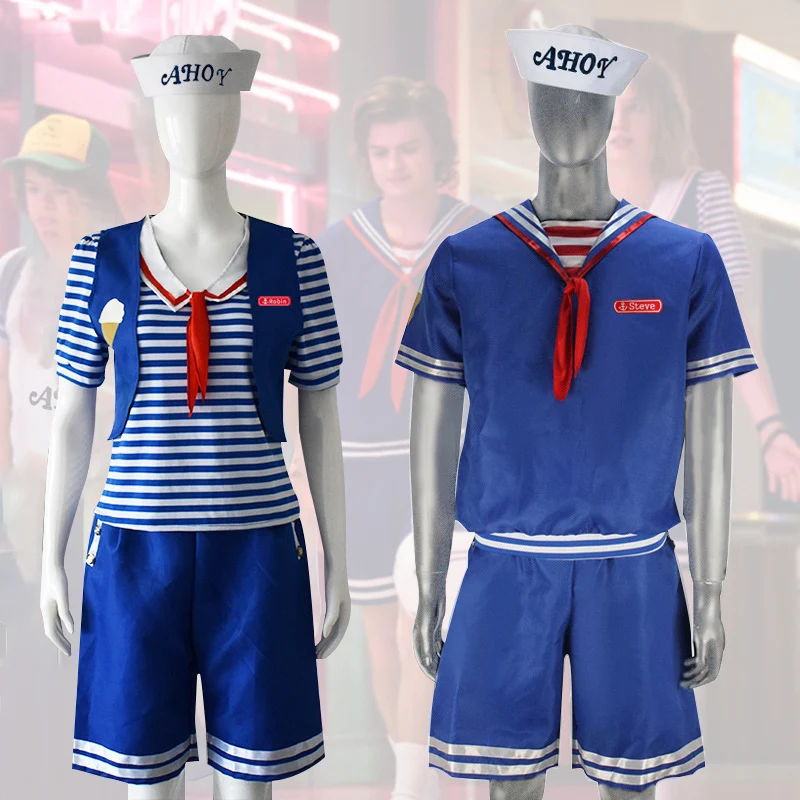 Stranger Things Season 4 Cosplay Costume Robin Steve Harrington Scoops Ahoy Adult Halloween Suit Sailor Uniform disfraz hombre 
Stranger Things Season 4 Cosplay Costume Robin Steve Harrington Scoops Ahoy Adult Halloween Suit Sailor Uniform disfraz hombre