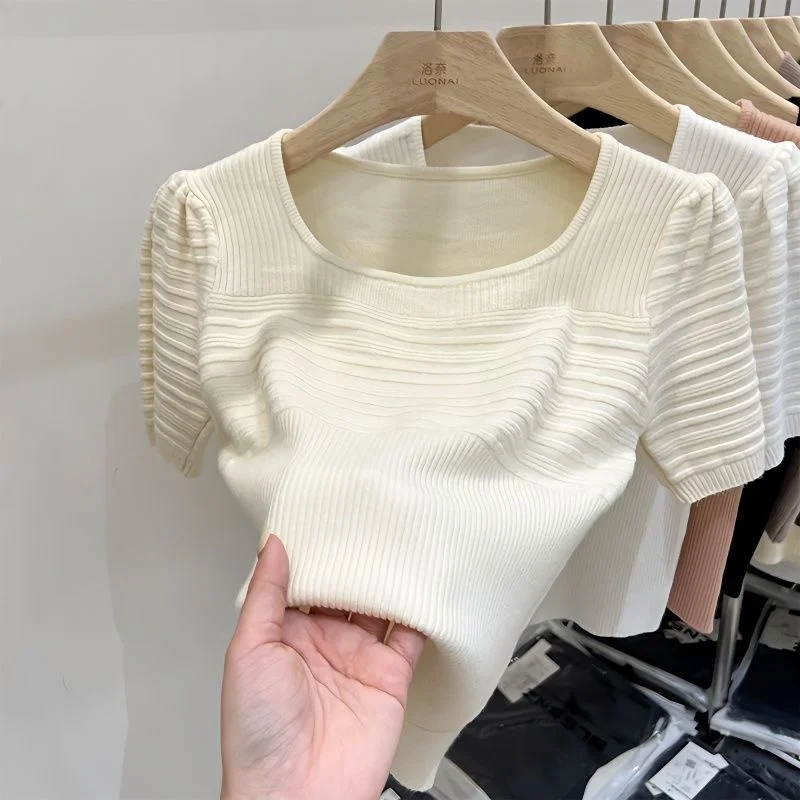 Square Collar Crop Tops Women Fashion Solid Color Loose Casual Knitted Sweater Vintage Short Sleeve Slim Pullover T-Shirt P114
Square Collar Crop Tops Women Fashion Solid Color Loose Casual Knitted Sweater Vintage Short Sleeve Slim Pullover T-Shirt P114