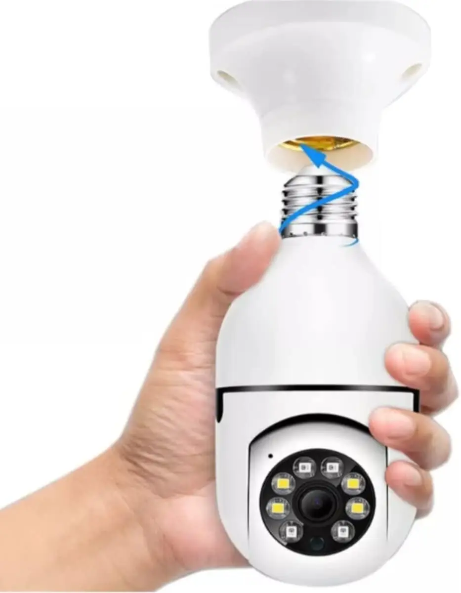 

Camera Lâmpada Giratoria 360º Wifi Lampada Inteligente Segurança Externa Hd 1080P Câmera de Base E27 com Visão Noturna C