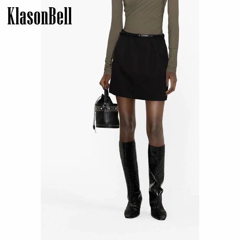 6.2 KlasonBell With Genuine Leather Belt Black Wool Side Zipper Mini Skirt Women 
6.2 KlasonBell With Genuine Leather Belt Black Wool Side Zipper Mini Skirt Women