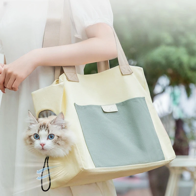 

Pet Outgoing Portable Cat Bag One Shoulder Breathable Adjustable Canvas Bag Portable Dog Bag Small Dog Exposed Cat Bag